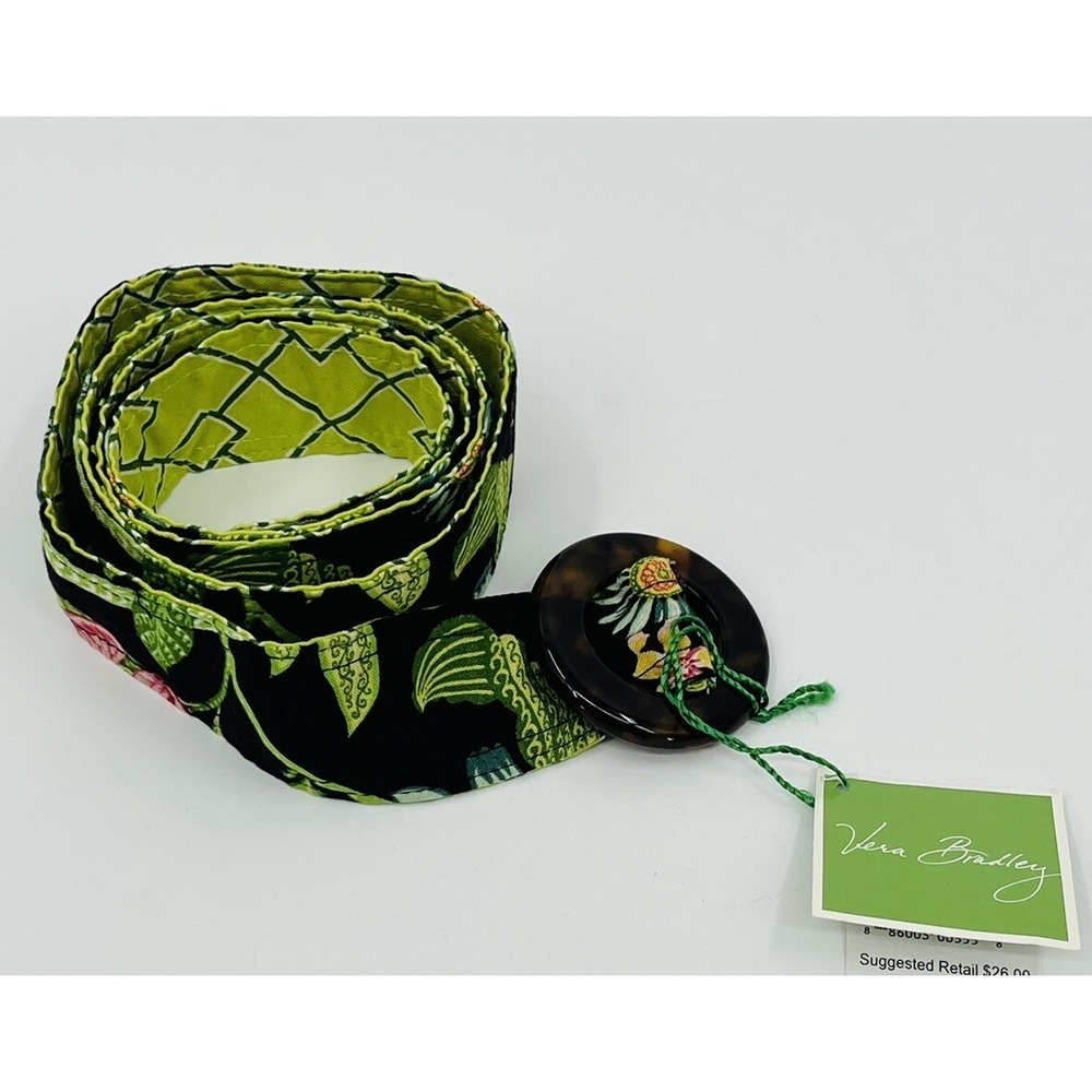 NWT Vera Bradley Botanica Reversible Womens Belt O/S Preppy Black Pink Green